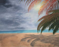 Sunlight through the storm (Tropical Beach Painting with Palm Trees and Ocean Waves)